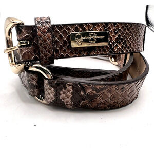 Jessica Simpson Faux Snake Skin Style Belt Gold Brass Plated Buckle & Rings